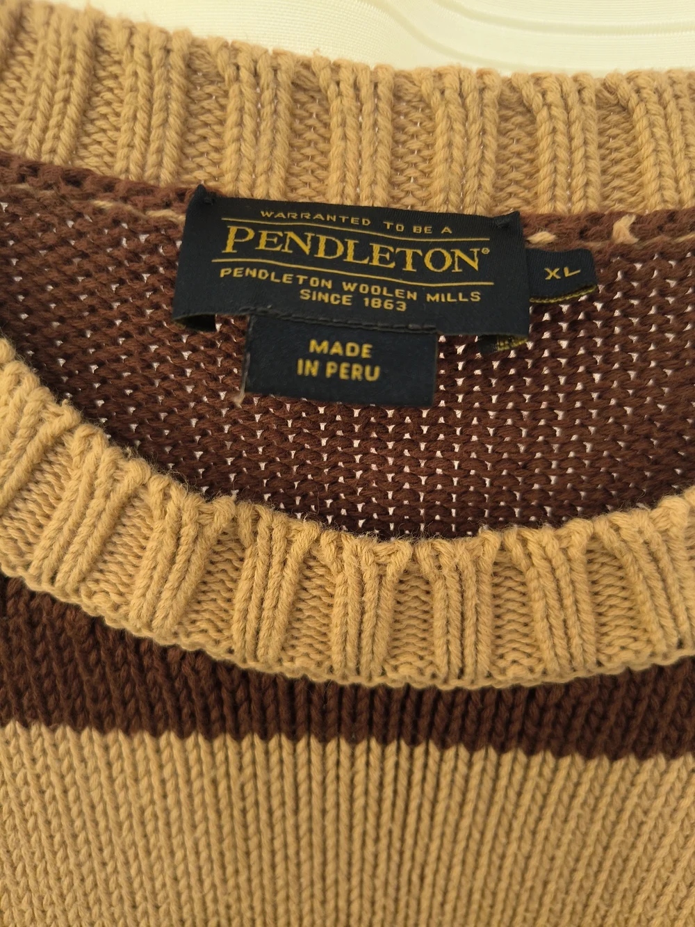 Pendleton Men's Wide-Stripe Crewneck Sweater in Brown and Tan